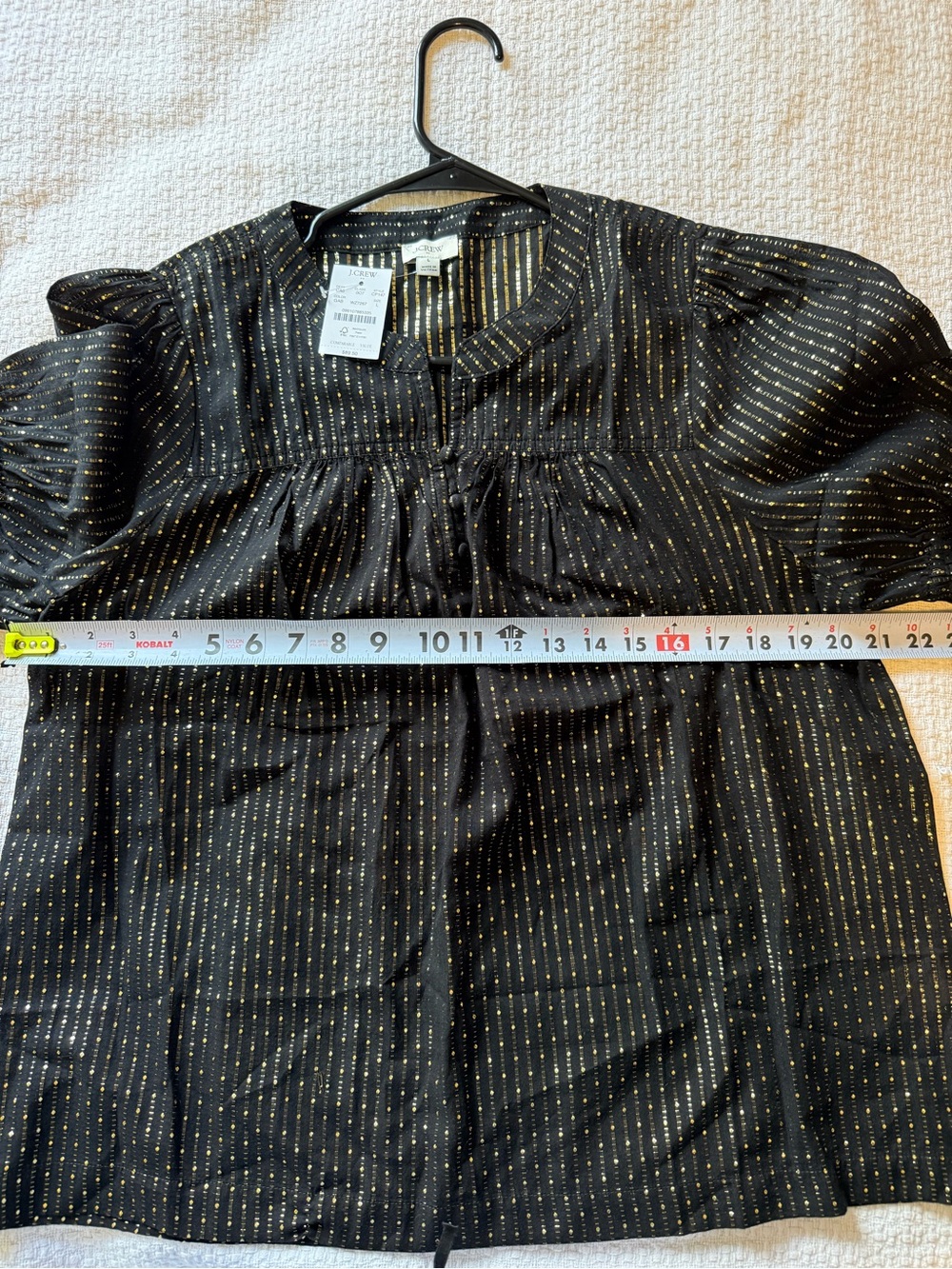 J. Crew Black Blouse with Gold Metallic Dots - Picture 7 of 9